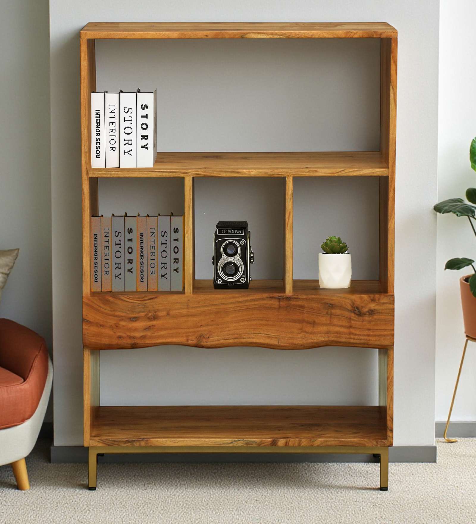 Botswana Acacia Wood Tall Bookshelf In Natural Finish