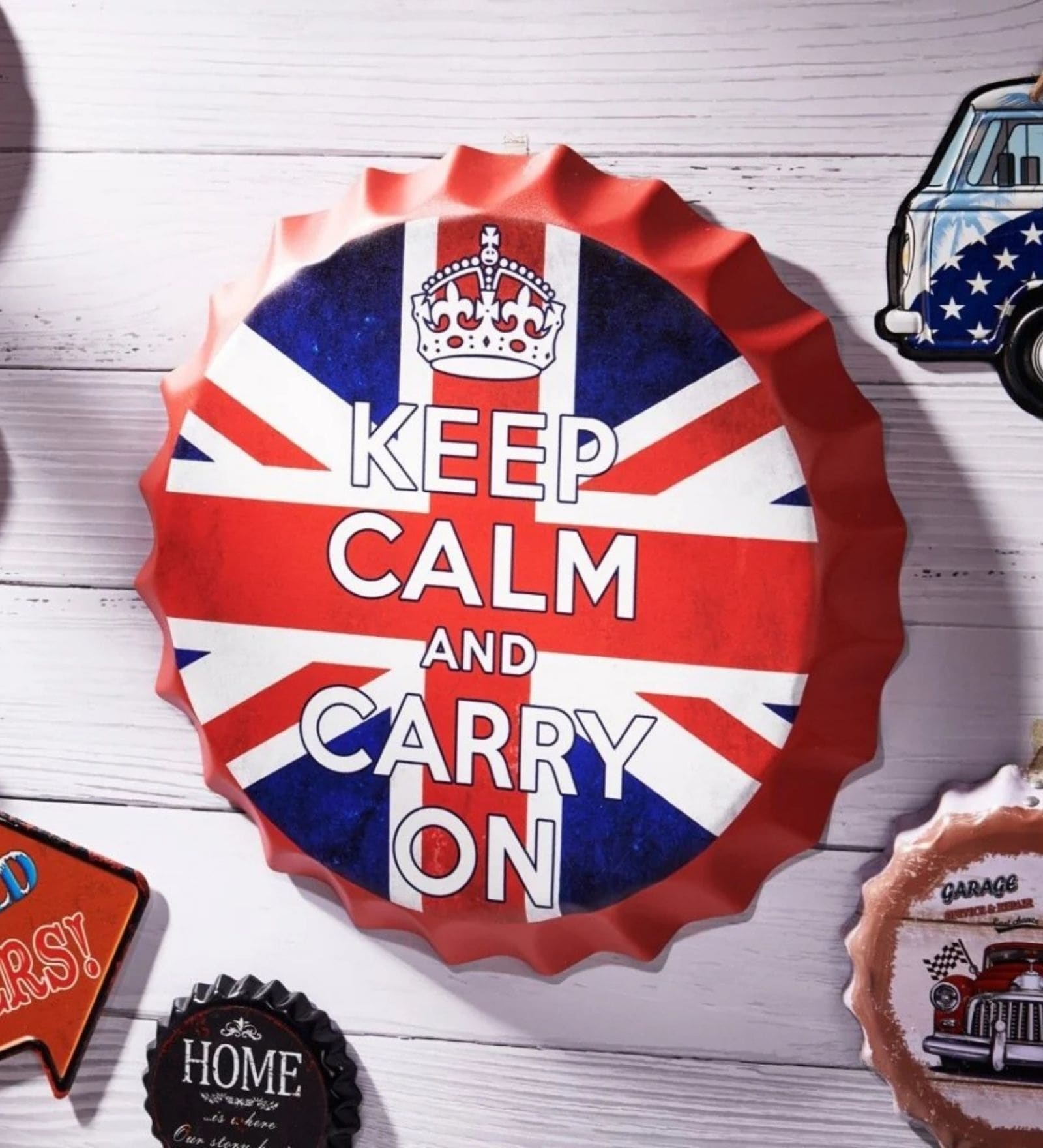 Bottle Caps Vintage Wall Decor Sign Keep Calm And Carry On