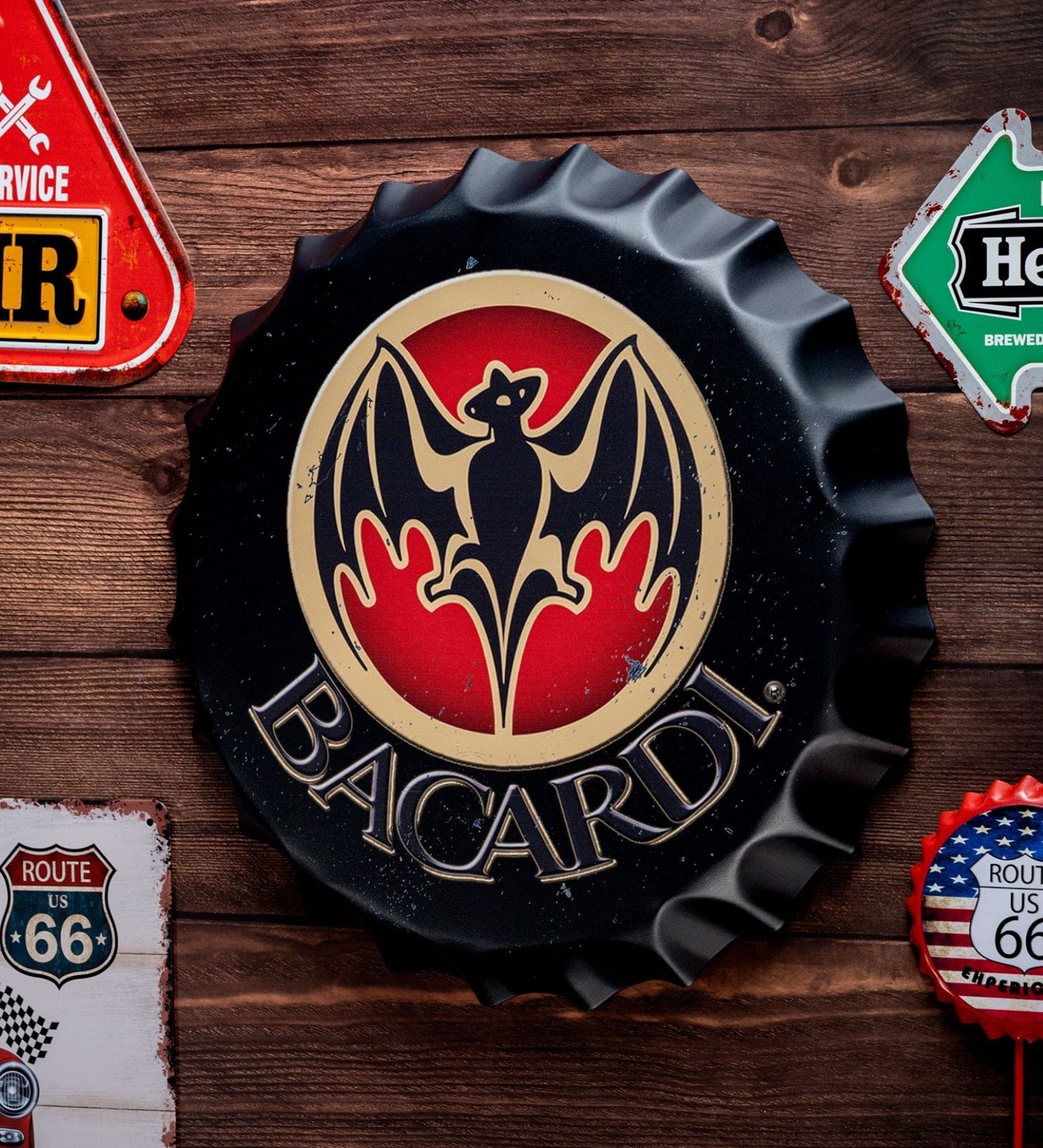 Bottle Caps Wall Decor Sign Bacardi Logo Vintage Bar Theme