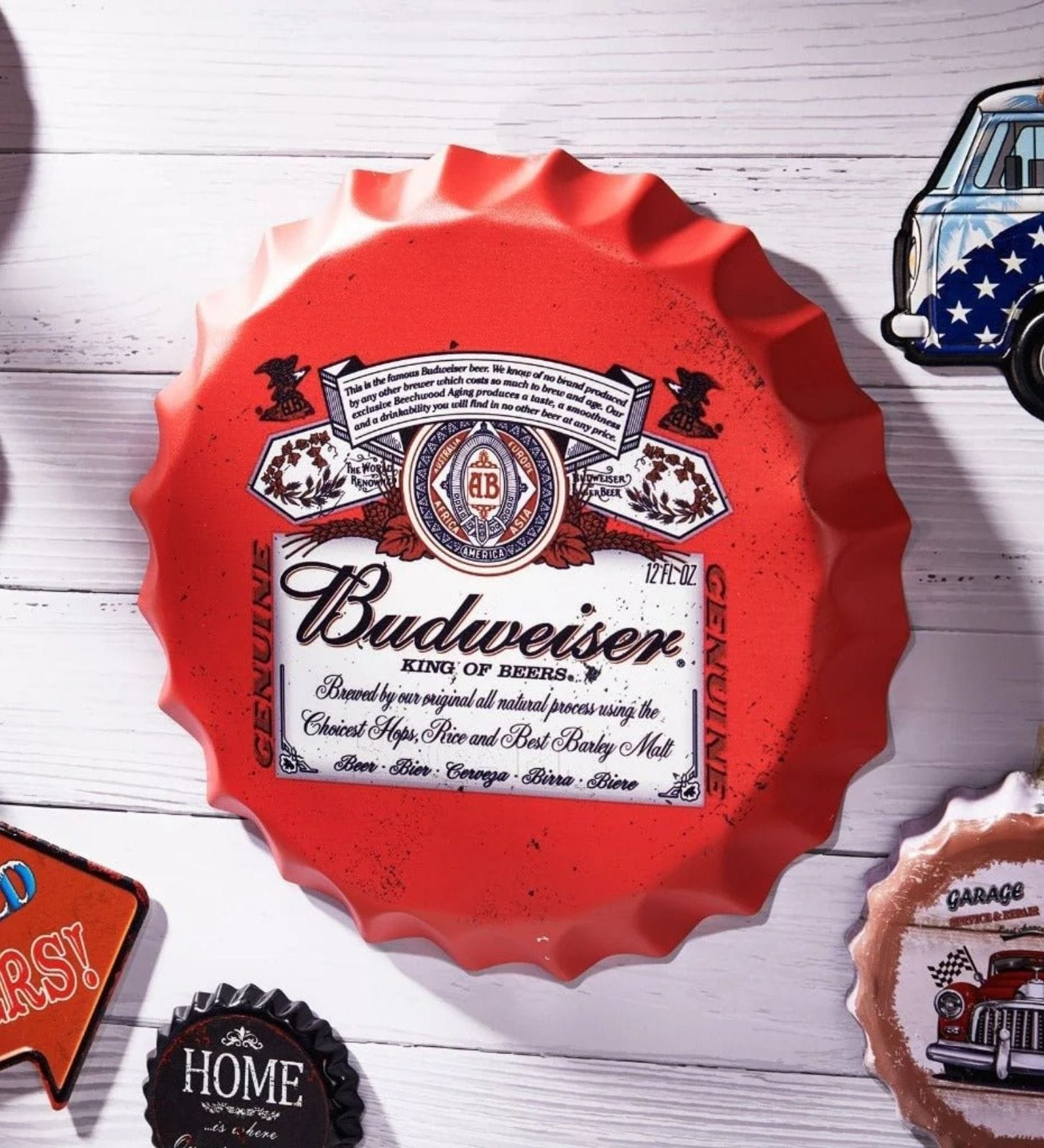 Bottle Caps Wall Decor Sign Budweiser Red Vintage Bar Decor