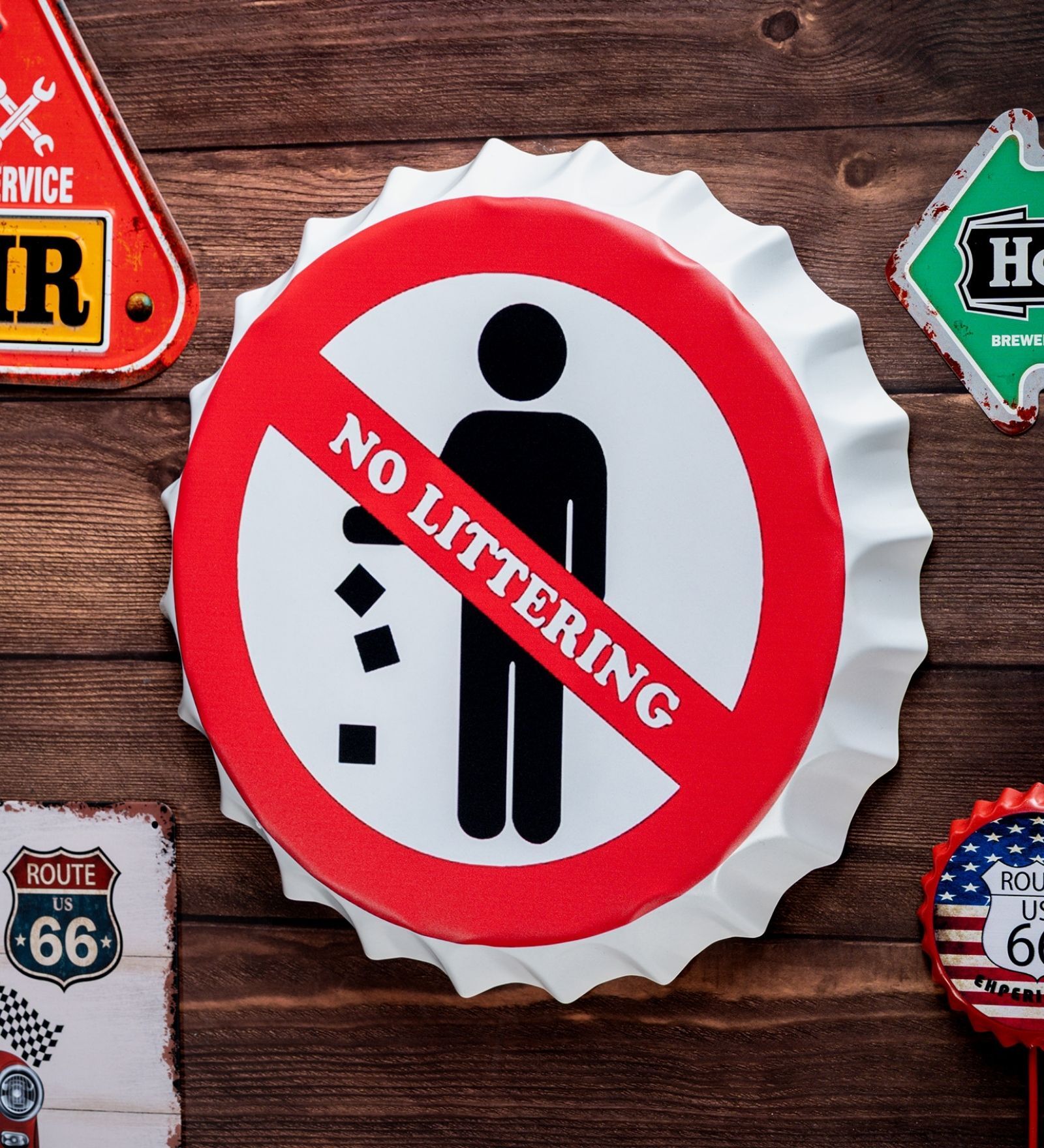 Bottle Caps Wall Decor Sign No Littering Awareness