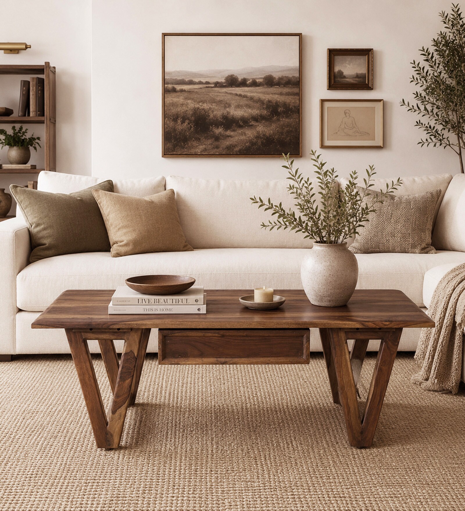 Botwin Sheesham Wood Coffee Table In Provincial Teak Finish