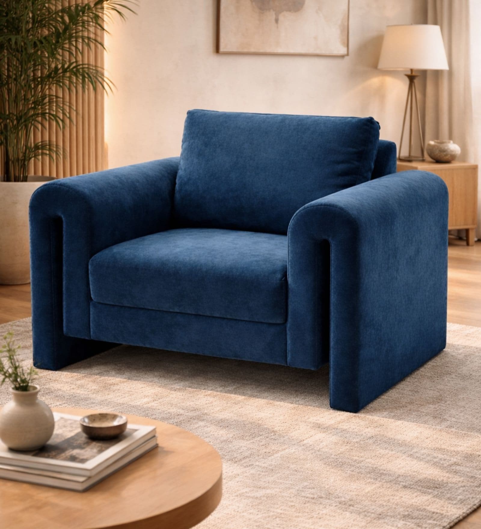 Boucle 1 Seater Sofa In Blue Colour