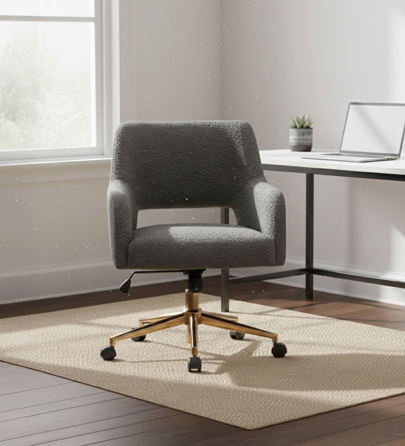 Boucle Executive Chair With 360  Swivel In Grey Colour