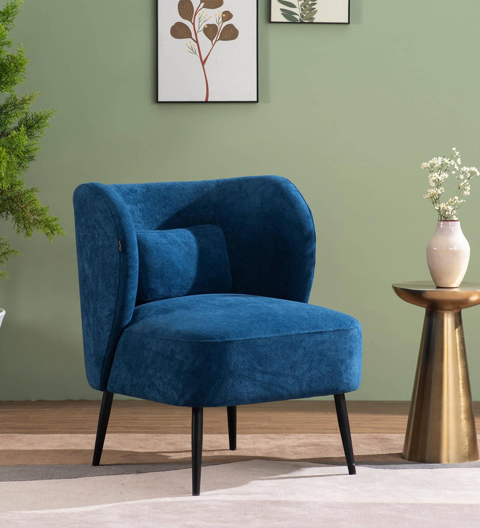 Boucle Lounge Chair In Blue Color