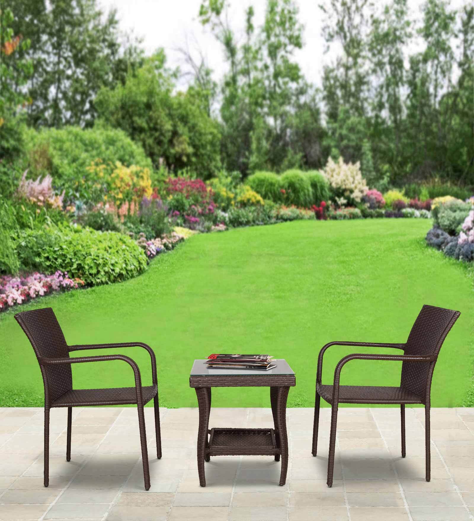 Boulder Wicker Table And Chair Set Brown Black Dual Tone Finish