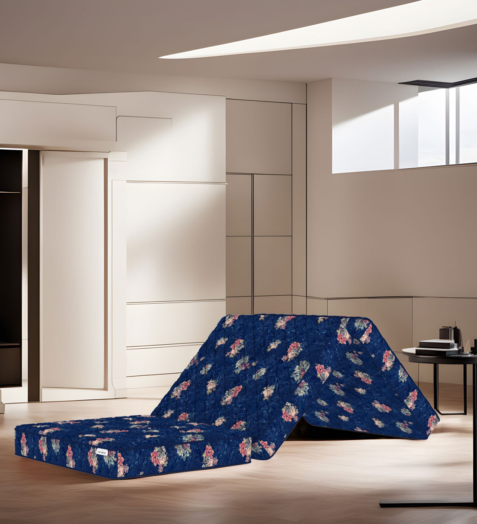 Soft Bounce Tri-Fold 4 Inch (75X48) In Blue Colour Queen Folding Mattress