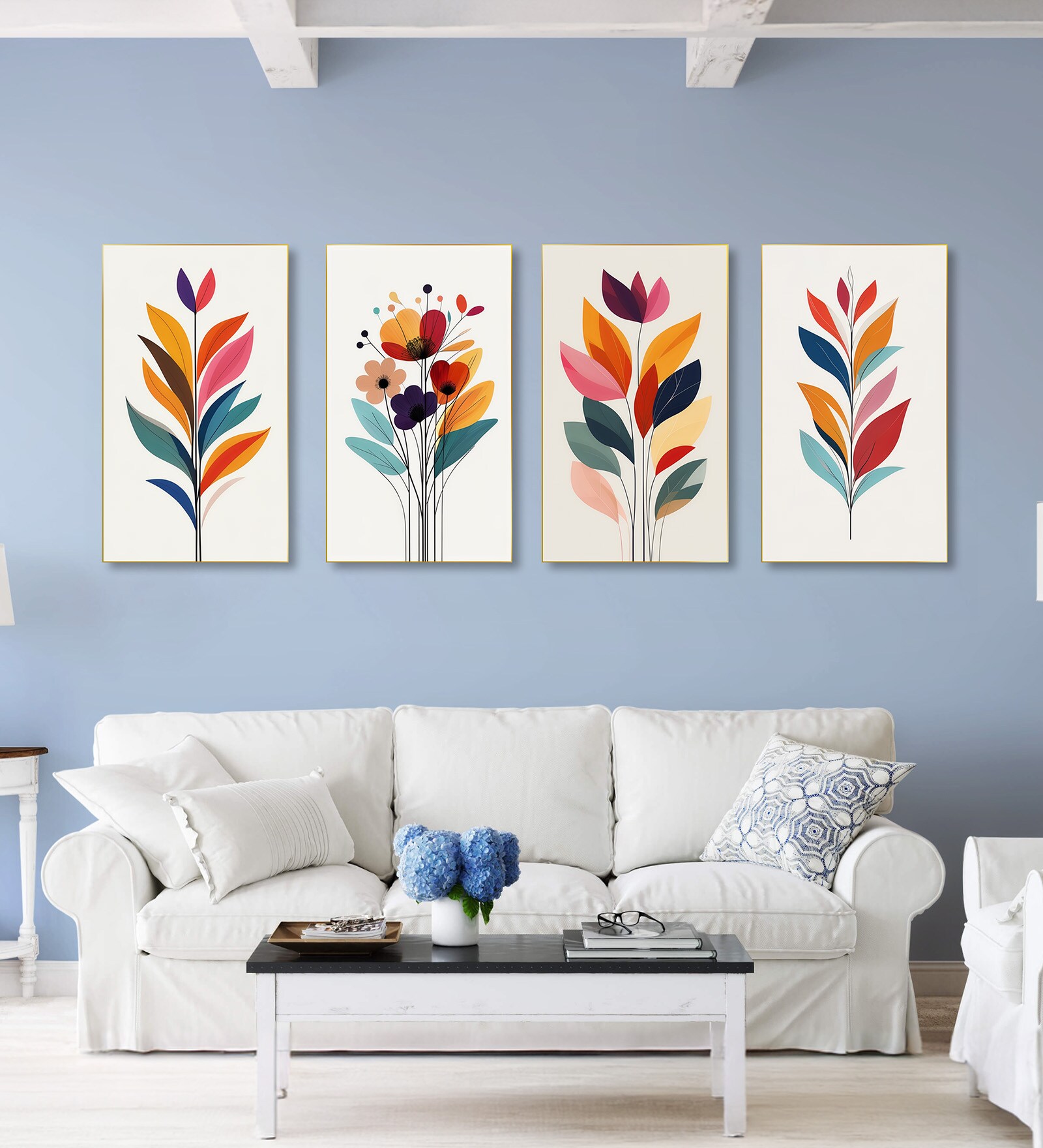 Flowers Wall Painting Canvas Set of 4 Gold Frame