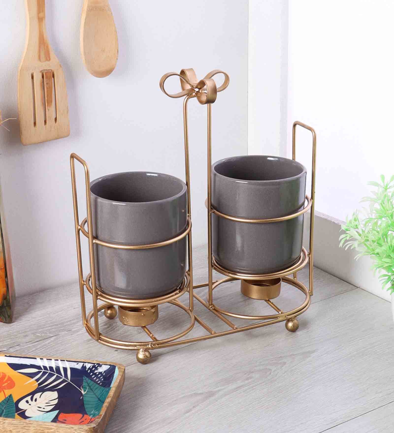 Double Glass Bow Ceramic Grey Platter