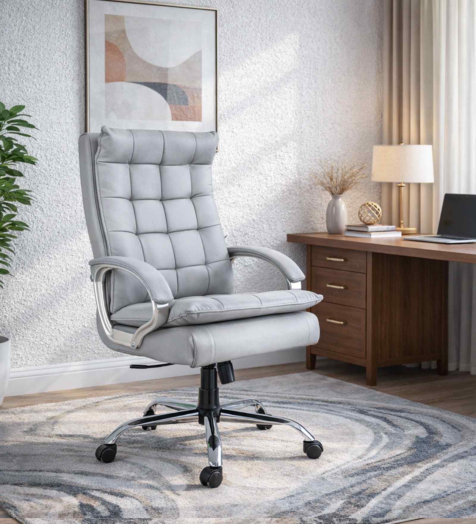 Boxer High Back Leatherette Executive Chair In Grey Colour
