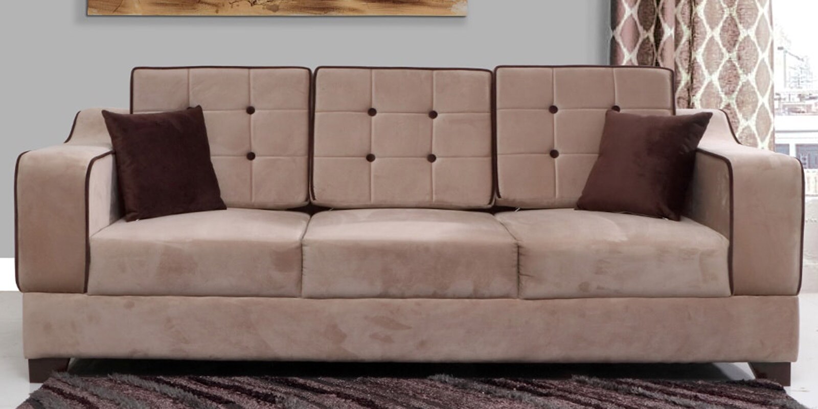 Buy Bolivia Three Seater Sofa in Light & Dark Brown Suede by Evok