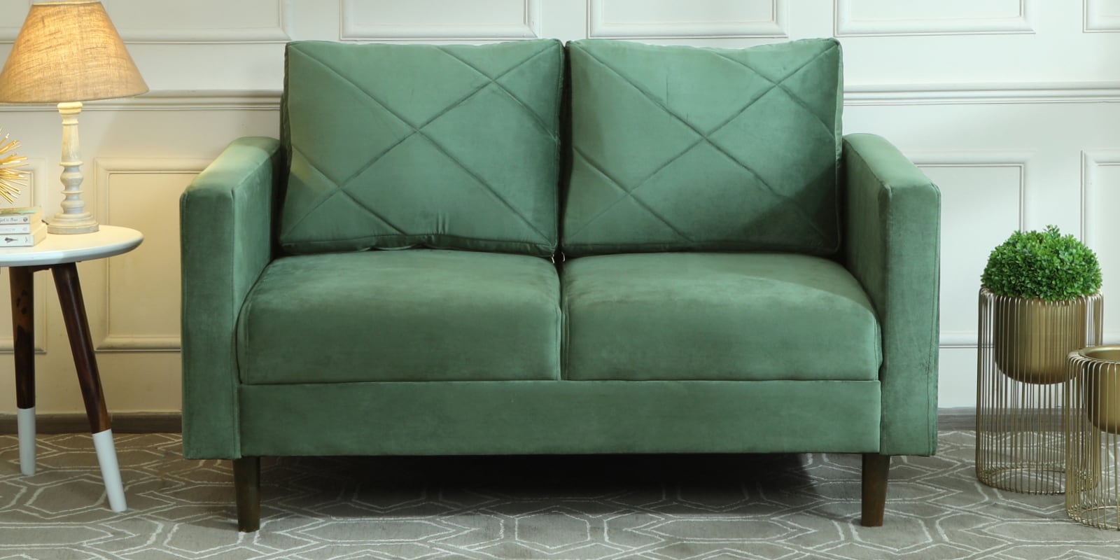 Bonito Velvet 2 Seater Sofa In Green Colour