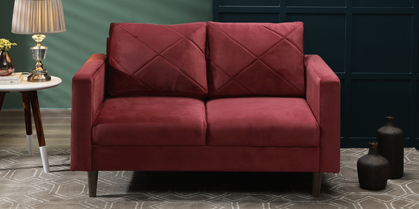 Bonito Velvet 2 Seater Sofa In Berry Red Colour