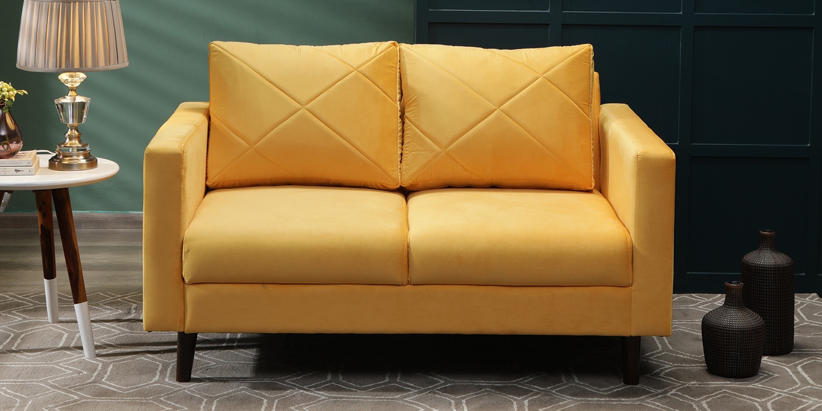 Bonito Velvet 2 Seater Sofa In Yellow Colour