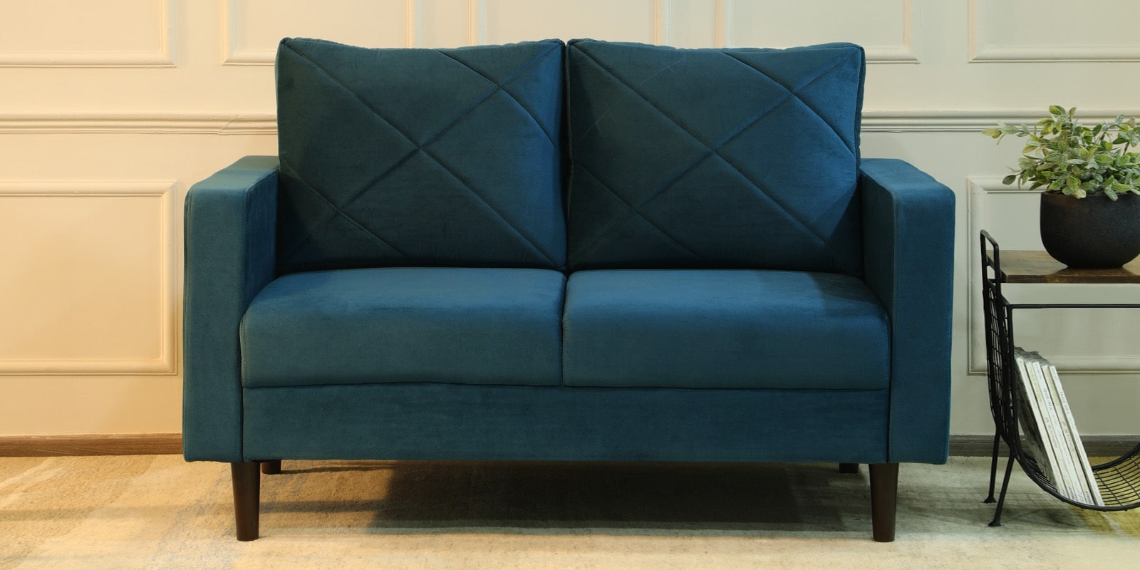 Bonito Velvet 2 Seater Sofa In Teal Blue Colour