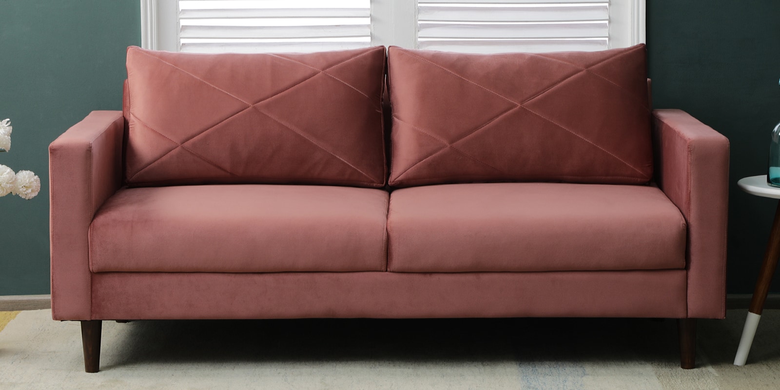 Bonito Velvet 3 Seater Sofa In Blush Pink Colour