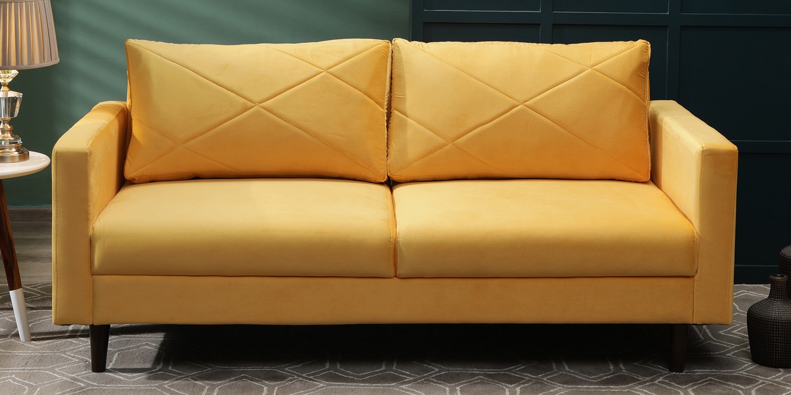 Bonito Velvet 3 Seater Sofa In Yellow Colour