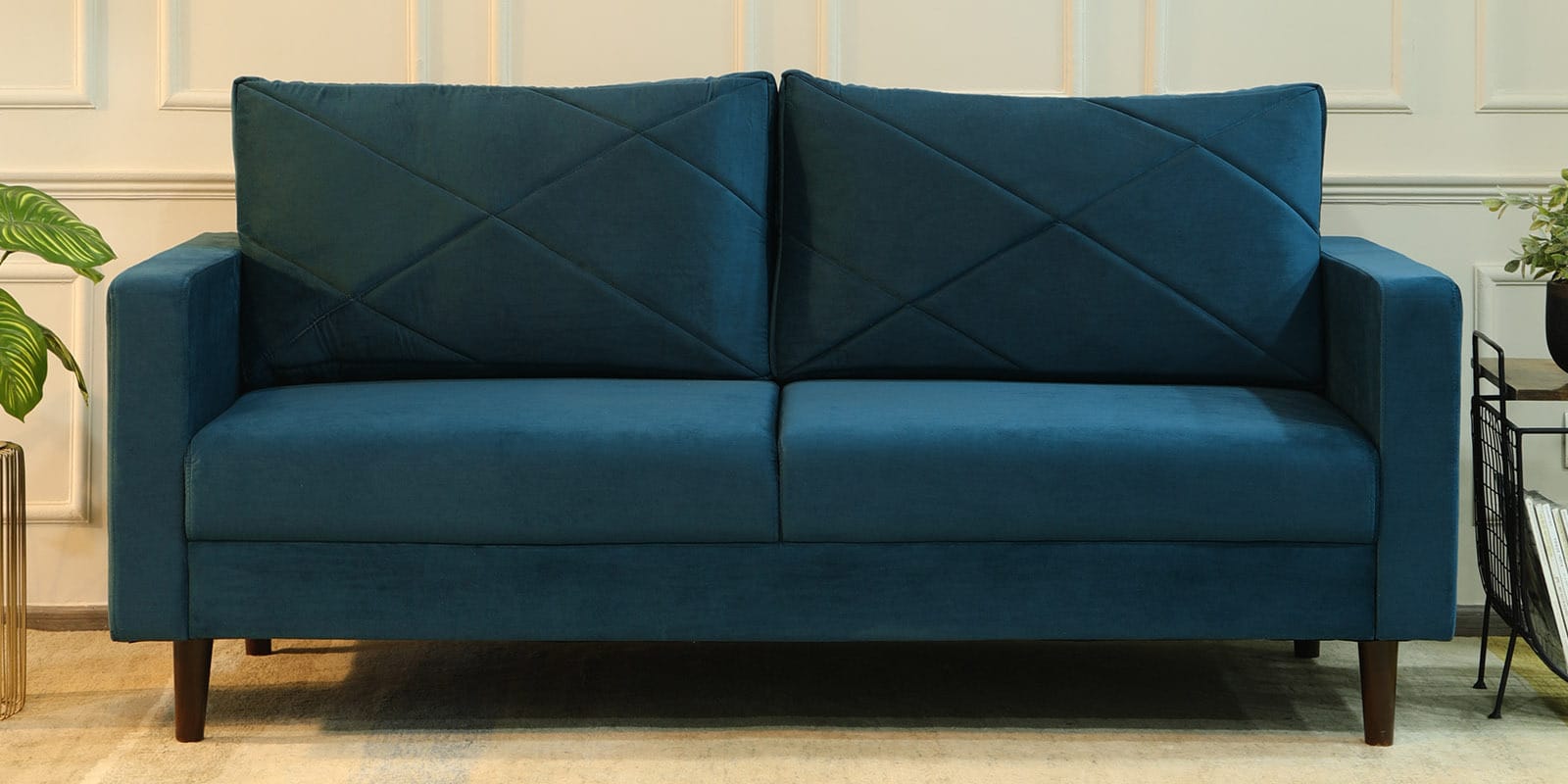 Bonito Velvet 3 Seater Sofa In Teal Blue Colour