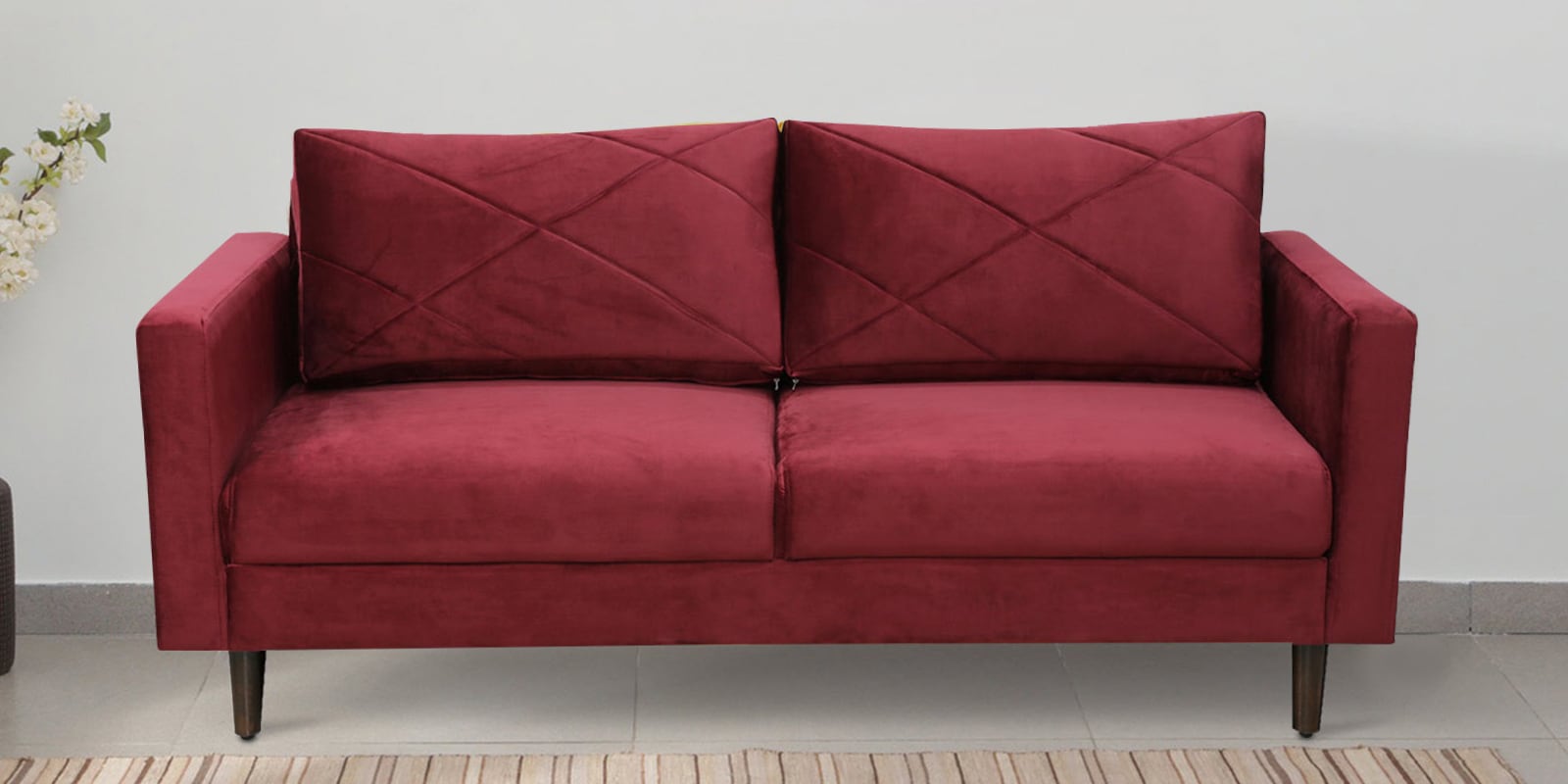 Bonito Velvet 3 Seater Sofa In Berry Red Colour