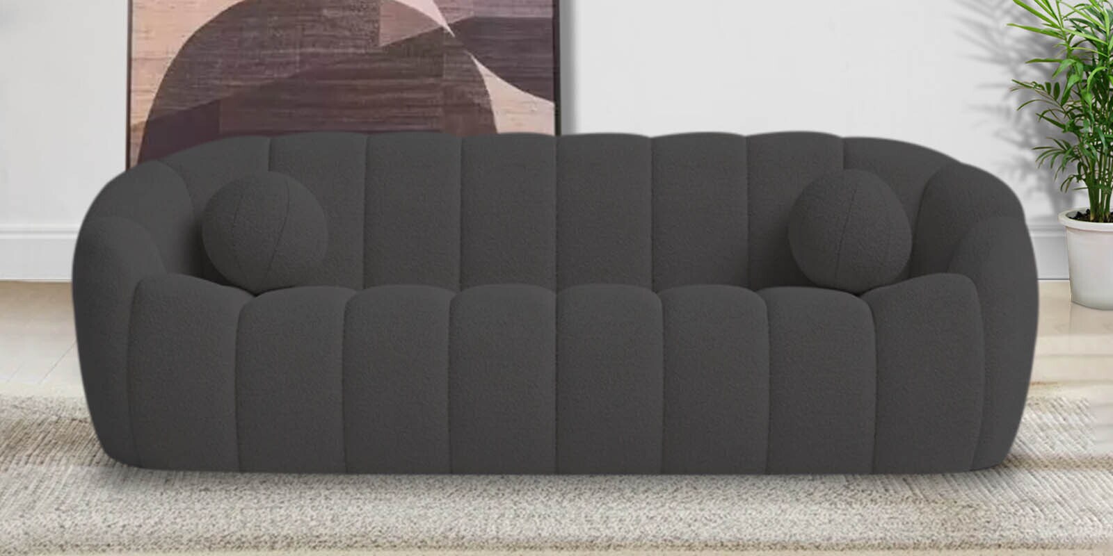 Boucle Fabric 3 Seater Sofa In Aivo Grey Colour