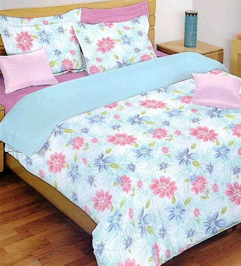 Buy Bombay Dyeing La Rosa Light Blue Floral Double Bedsheet With 2