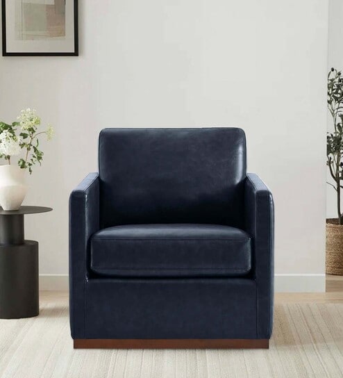 Bobby Pu Leather 1 Seater Sofa In Blue Colour
