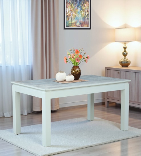 Bochov Mango Wood 6 Seater Dining Table In White Wirebrush Finish