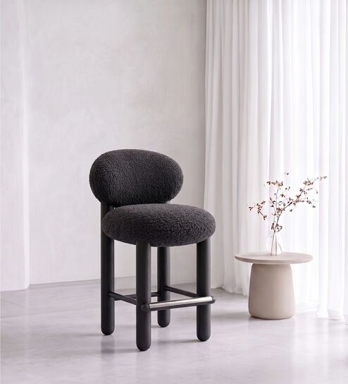 Boevik Plush Bar Stool In Charcoal Grey Colour