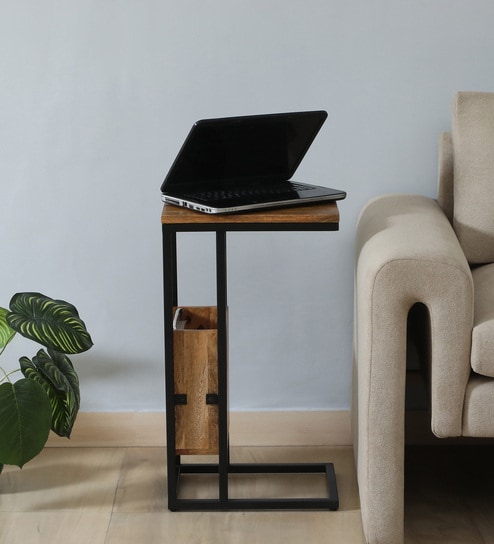 Bogan Metal C Shaped Table In Black Colour With Magazine Rack