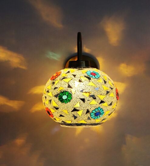 Boho Brass Wall Light Mosaic Glass Shade Fixture