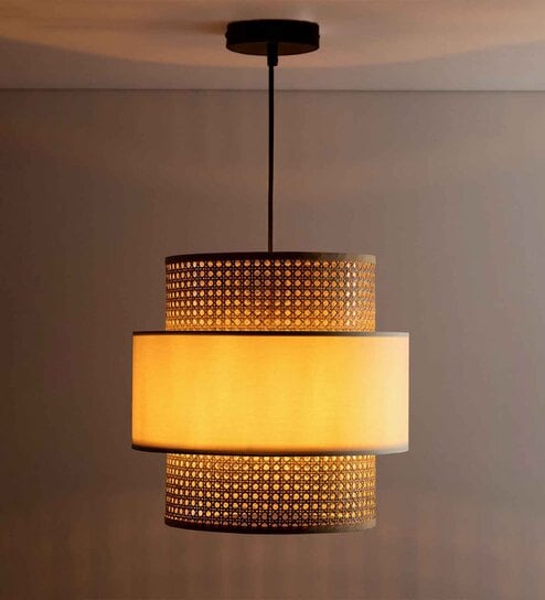 Boho Handmade Webbing Rattan Cane Pendant Hanging Light (Black & Sky Blue)