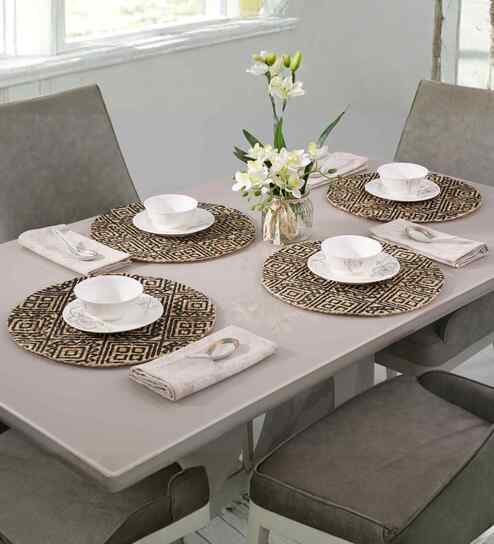 Boho Jute Printed Placemat Pack of 4 Charcoal
