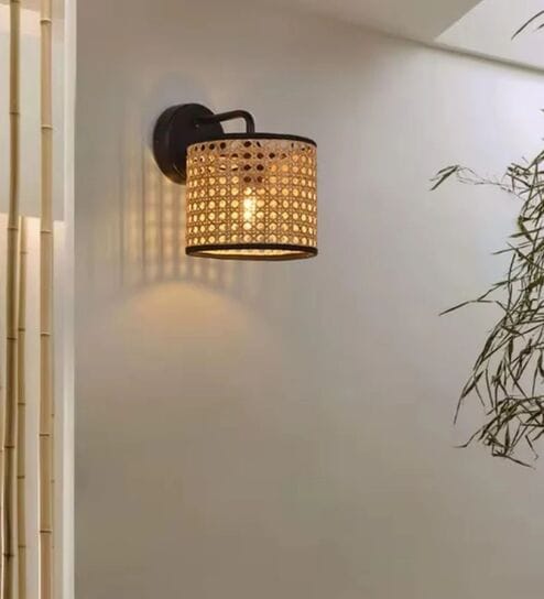 Boho Rattan Cane Wall Lamp (Beige)