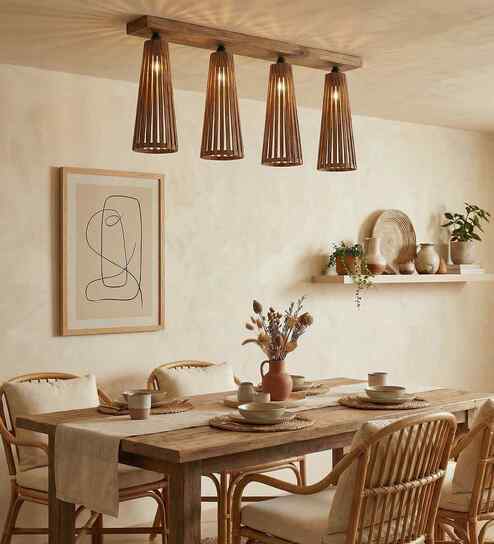 Bole 4 Lights Brown Solid Wood Flush Mounted Ceiling Light