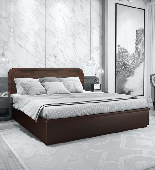 Bolton Solid Wood Queen Size Bed With Hydraulic Storage In Brown Finish-image-31
