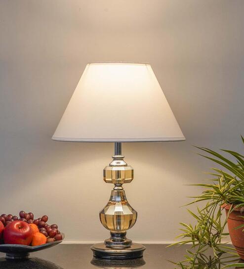 Bompton Metal & Crystal Table Lamp with Fabric Shade (Nickel)