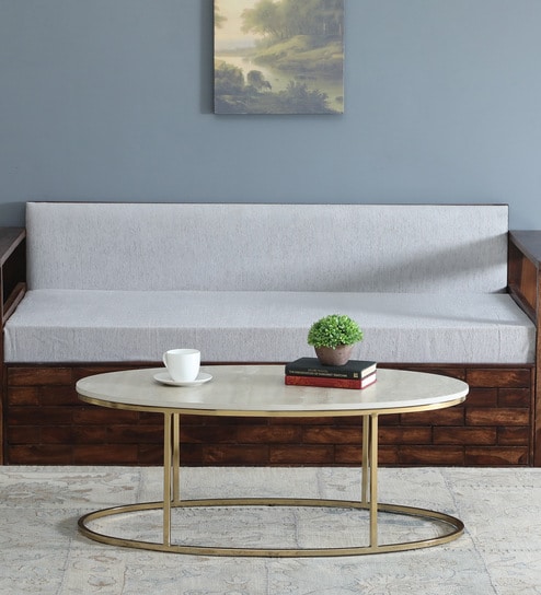 Bonita Metal Coffee Table In White Colour With Travertine Top