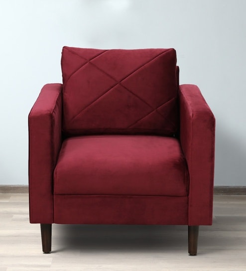 Bonito Velvet 1 Seater Sofa In Berry Red Colour