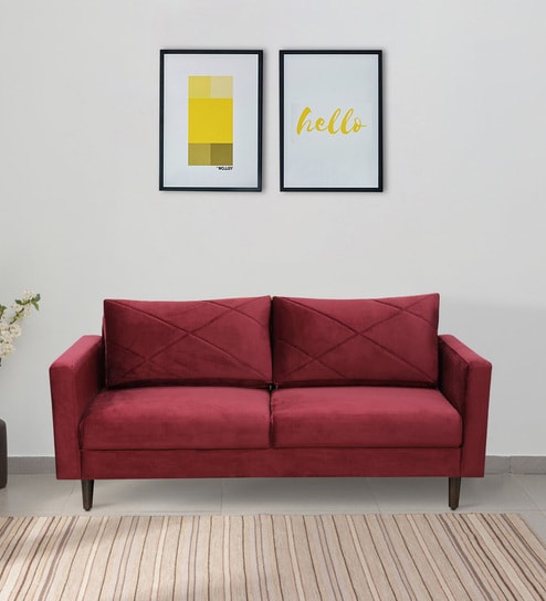 Bonito Velvet 3 Seater Sofa In Berry Red Colour