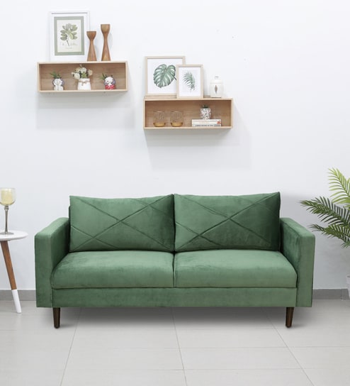 Bonito Velvet 3 Seater Sofa In Green Colour