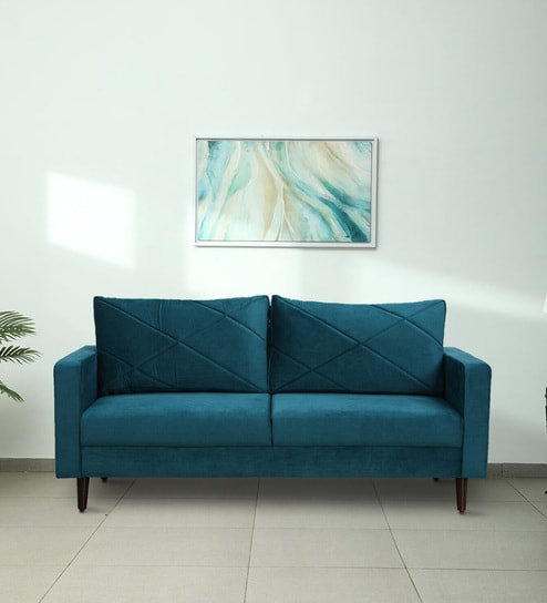 Bonito Velvet 3 Seater Sofa In Teal Blue Colour