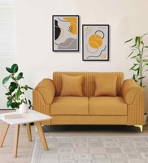 Booster 2 Seater Sofa In Light Orange/Suede Color