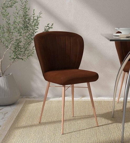 Borba Leather Dining Chair In Antique Copper Matte Finish