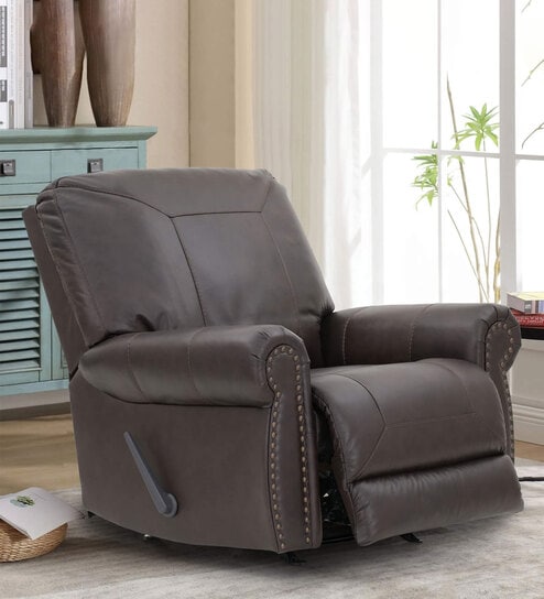 Boston Half Leather 1 Seater Manual Recliner In Brown Color