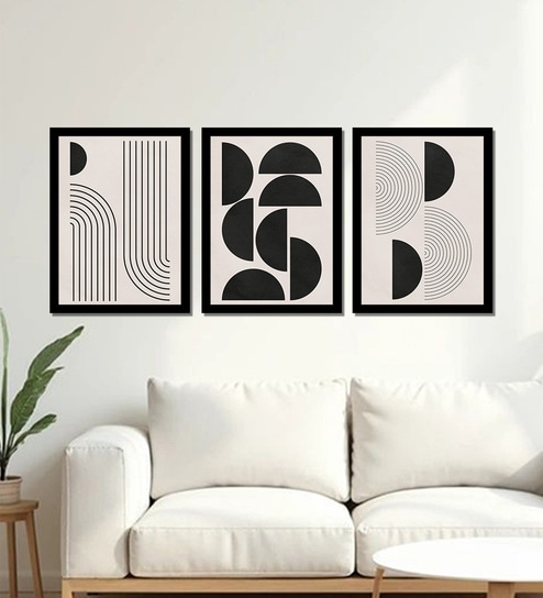 Modern Black & Beige Abstract Wall Art Framed Set of 3-image-17