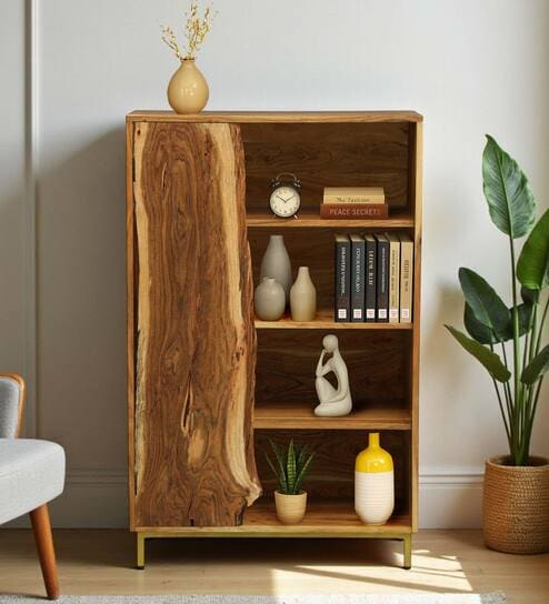 Botswana Acacia Wood 1 Door Bookshelf In Natural Finish