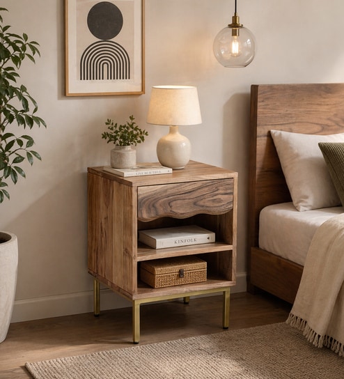 Botswana Acacia Wood Bedside Table In Natural Finish