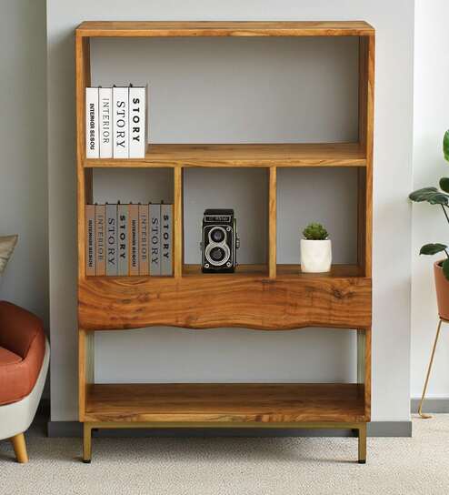Botswana Acacia Wood Tall Bookshelf In Natural Finish