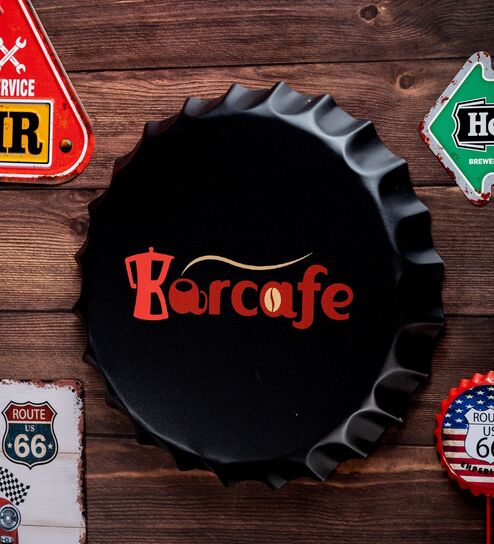 Bottle Caps Wall Decor Sign Barcafe Coffee Logo Minimal Design