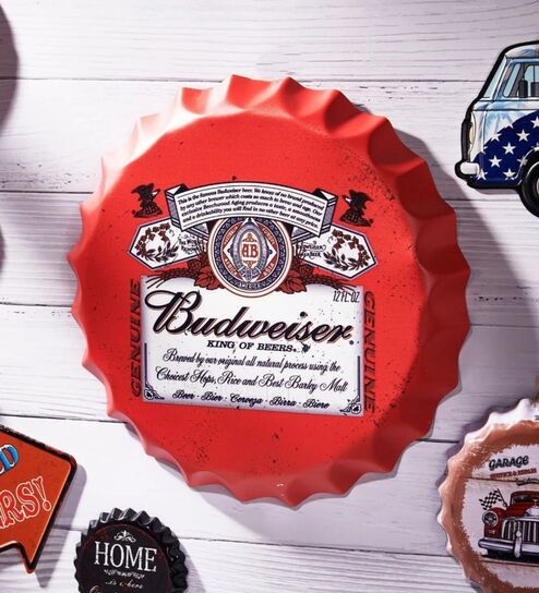 Bottle Caps Wall Decor Sign Budweiser Red Vintage Bar Decor